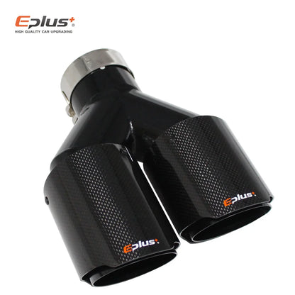 EPLUS Carbon Fiber Y-Shape Dual Exhaust Tip Glossy Black Stainless Universal