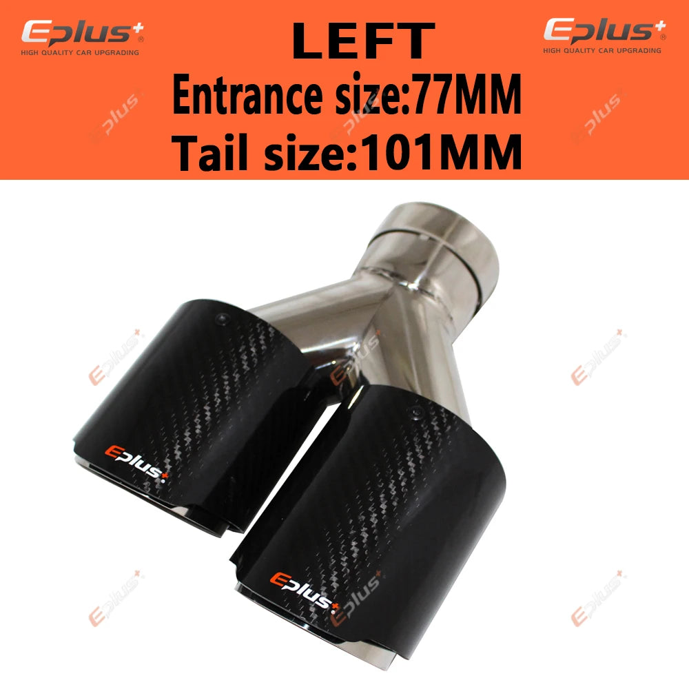 EPLUS Carbon Fiber Y-Shape Dual Exhaust Tip Stainless Muffler Nozzle Silver