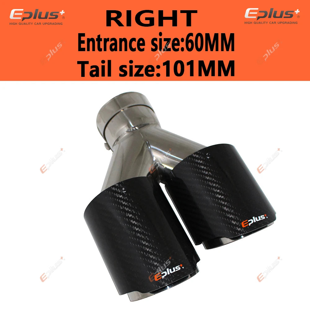 EPLUS Carbon Fiber Y-Shape Dual Exhaust Tip Stainless Muffler Nozzle Silver