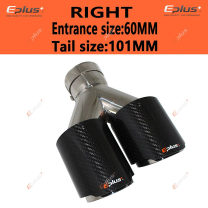 EPLUS Carbon Fiber Y-Shape Dual Exhaust Tip Stainless Muffler Nozzle Silver
