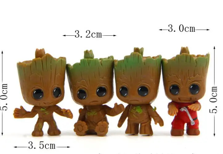 4pcs Baby Groot Keychain Figure Set 5cm Marvel Guardians of the Galaxy Models