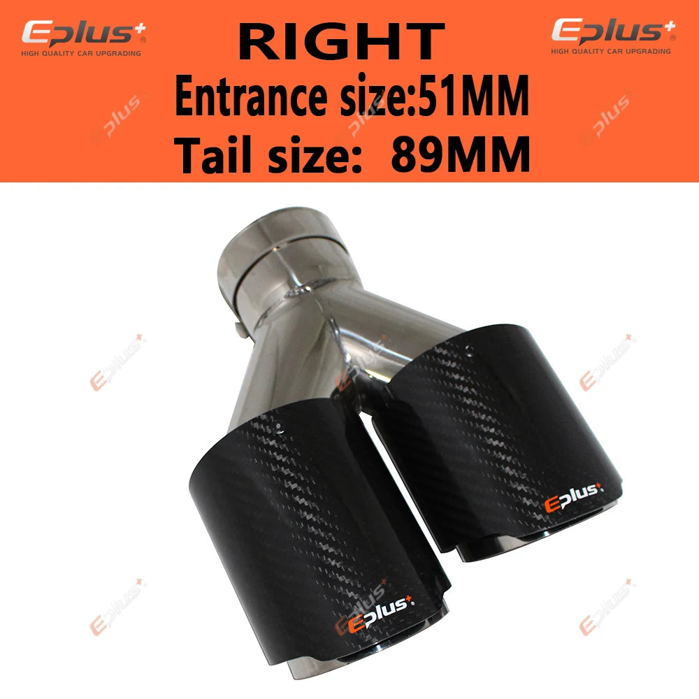 EPLUS Carbon Fiber Y-Shape Dual Exhaust Tip Stainless Muffler Nozzle Silver