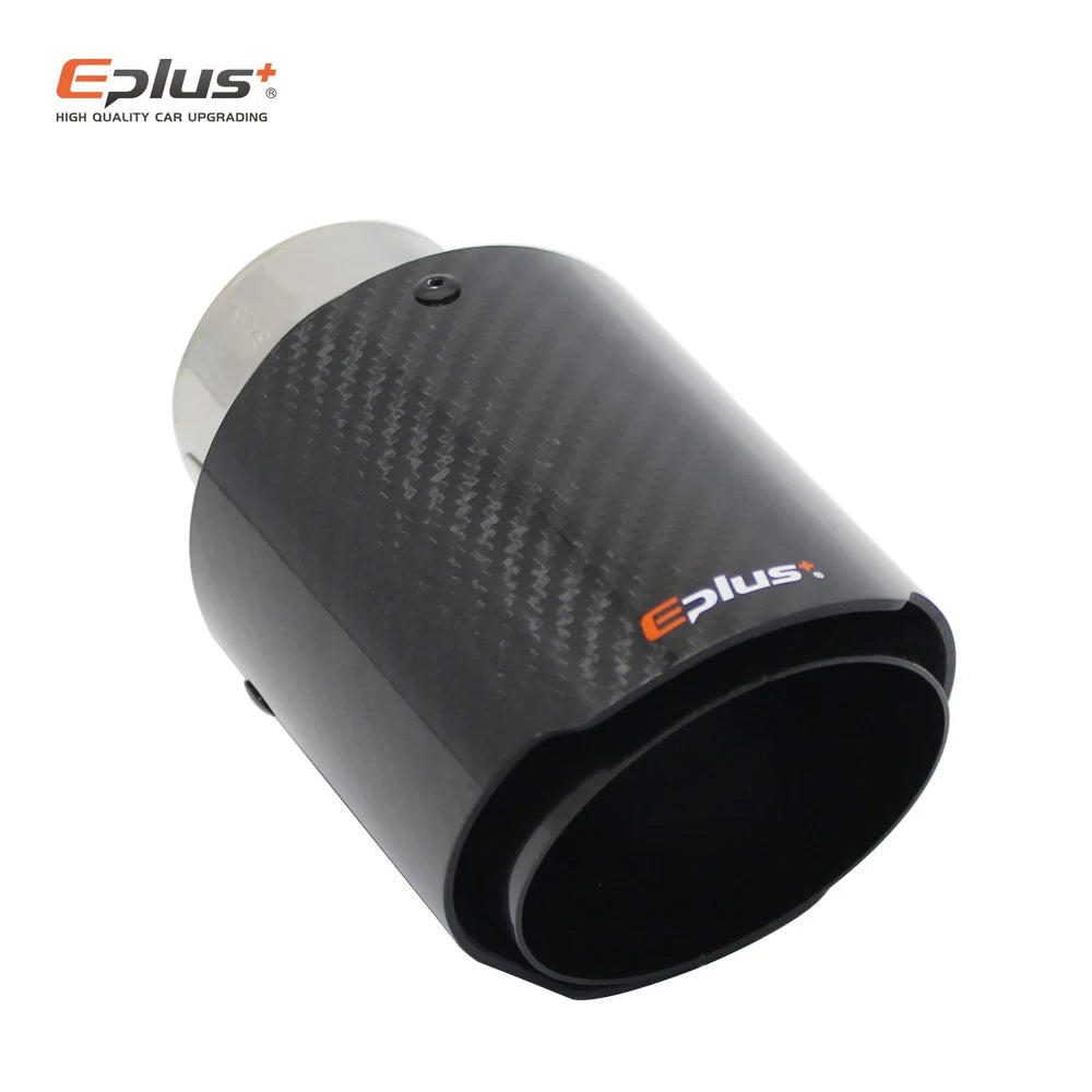 EPLUS Glossy Carbon Fiber Exhaust Tip Black Stainless Straight Universal