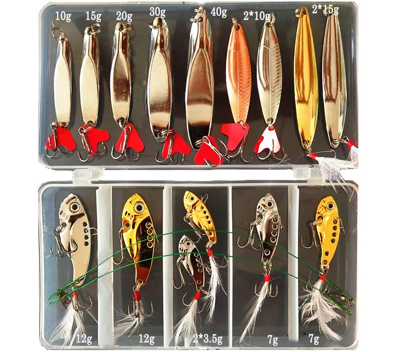 35pcs Metal Jig Spoon Fishing Lure Set for Sea Bass Tackle Bait