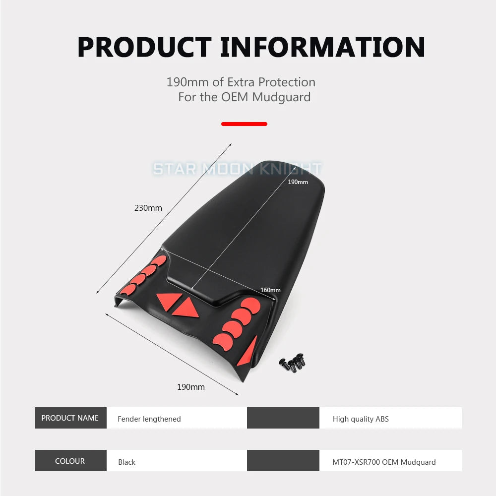 Rear Fender Mudguard Extender Extension for Yamaha MT-07 XSR700 2013-2020