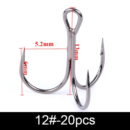20Pcs Fishing Hooks Treble Carbon Steel Barbed Sharp 2/4/6/8/10#