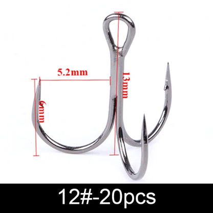20Pcs Fishing Hooks Treble Carbon Steel Barbed Sharp 2/4/6/8/10#
