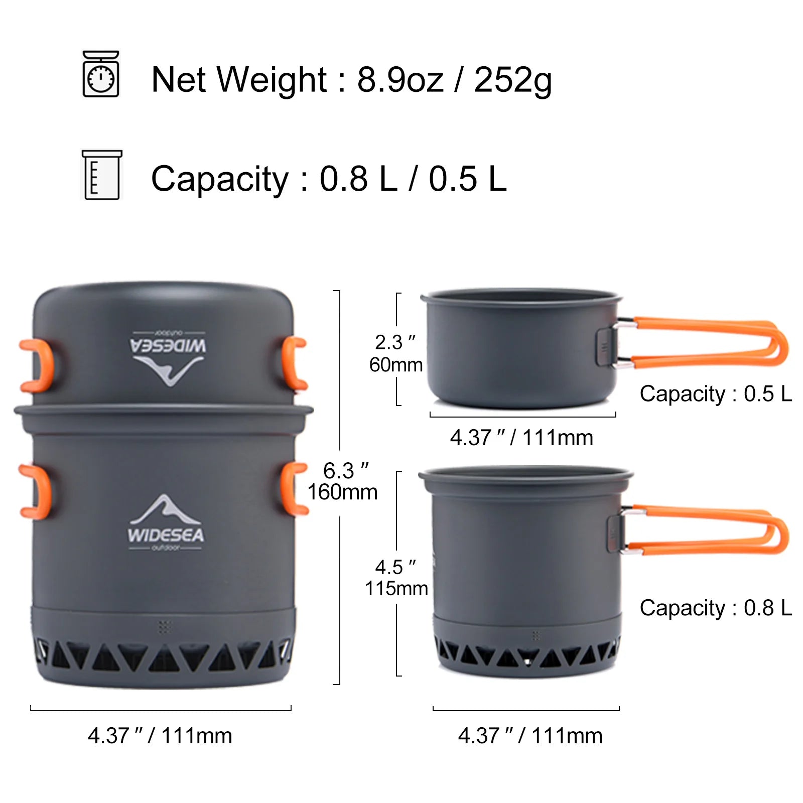 Widesea Camping 1.3L 2.3L Cookware Outdoor Cooking Set Heat Cooker Travel Tableware Pot Kettle Tourist Kitchen Utensil Equipment-EXPROTAS