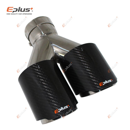 EPLUS Carbon Fiber Y-Shape Dual Exhaust Tip Stainless Muffler Nozzle Silver