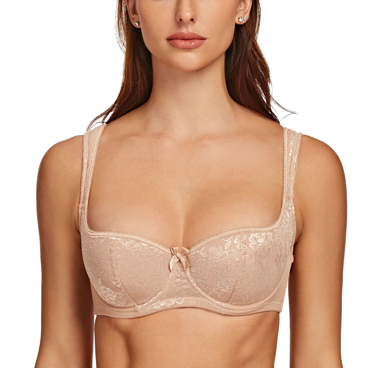 MELENECA Women’s Balconette Half Cup Underwire Bra with Padded Straps Lace