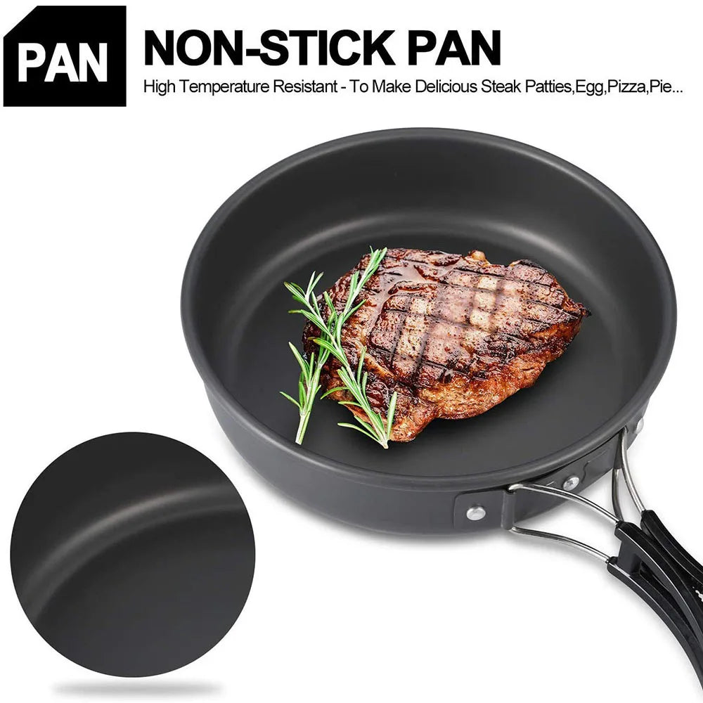 Outdoor Camping Cookware Portable Non Stick Cooking Pot Pan Bowl Hiking Picnic