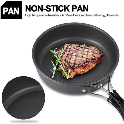 Outdoor Camping Cookware Portable Non Stick Cooking Pot Pan Bowl Hiking Picnic