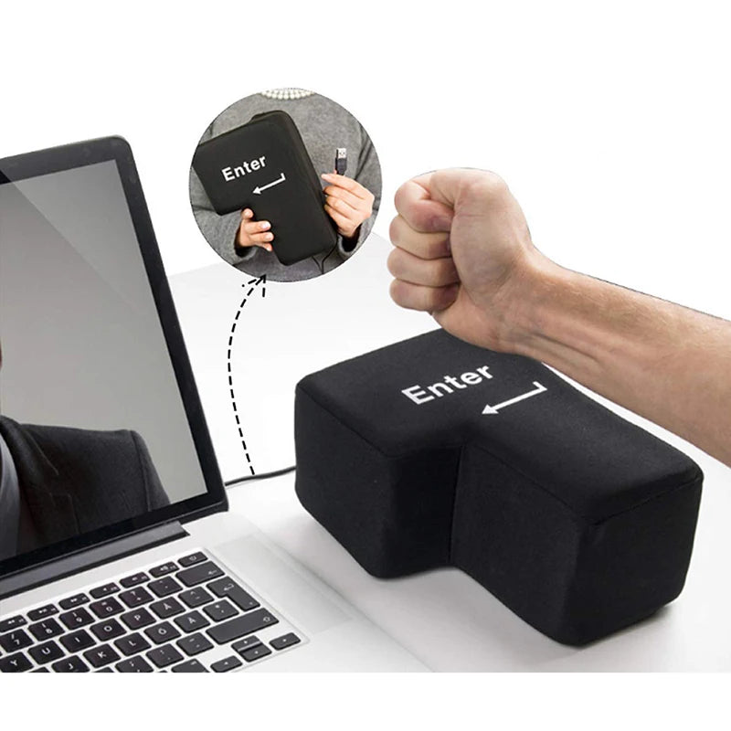 Big USB Enter Key Stress Relief Pillow Funny Decompression Button for PC