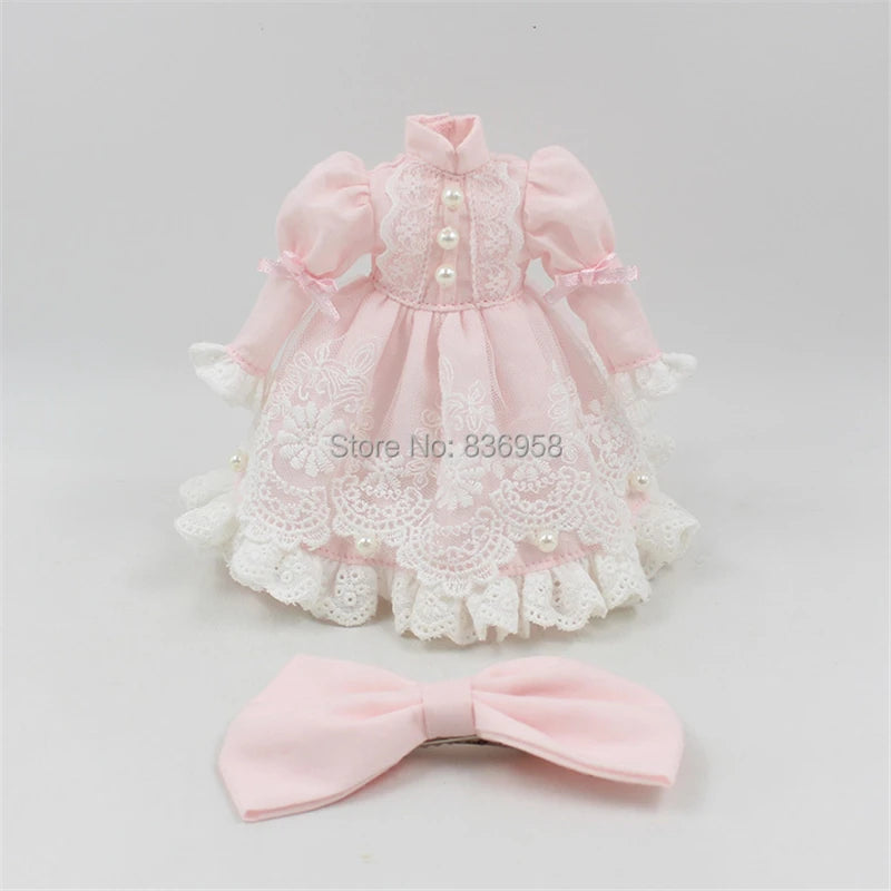 ICY DBS Blythe Doll Licca Body Lace Dress Bow Knot Pink Green Princess Outfit