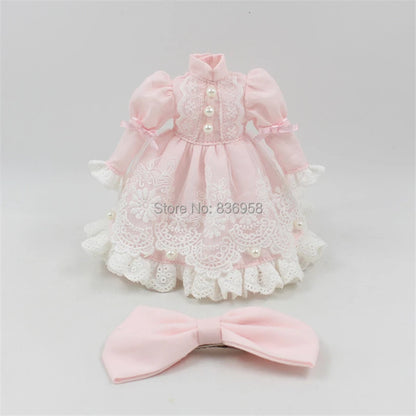 ICY DBS Blythe Doll Licca Body Lace Dress Bow Knot Pink Green Princess Outfit