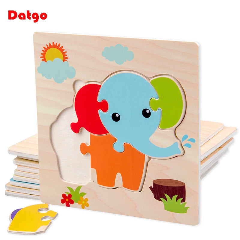 Baby Wooden 3D Tangram Puzzle Cartoon Animal Educational Shapes Jigsaw Toy Gift