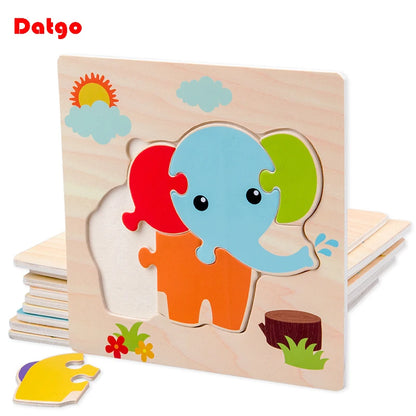 Baby Wooden 3D Tangram Puzzle Cartoon Animal Educational Shapes Jigsaw Toy Gift