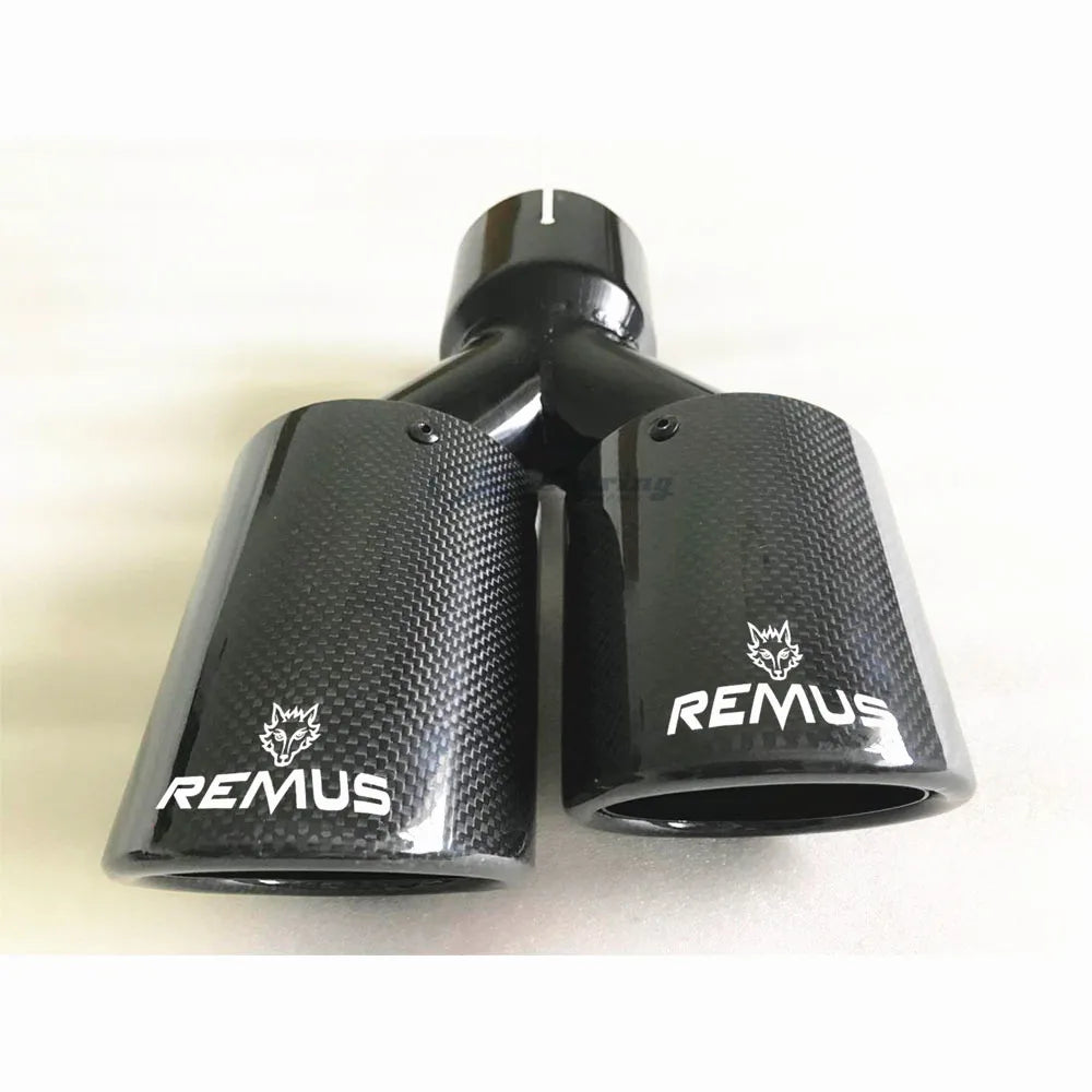 REMUS 1PC Car Modification Universal Dual Glossy black Automobile Exhaust pipe MUFFLER  pipe  carbon fiber exhaust tip universal-EXPROTAS