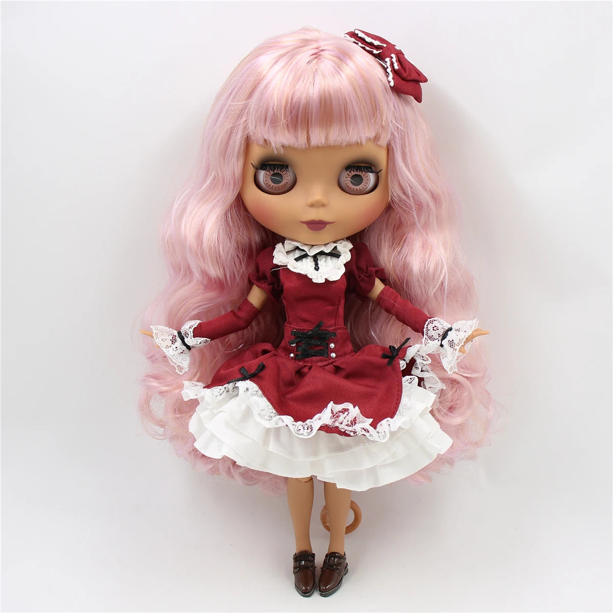 ICY DBS Blythe Doll 1/6 BJD Joint Body 30cm Dark Skin Matte Face Purple Pink Hair
