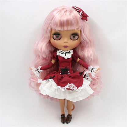 ICY DBS Blythe Doll 1/6 BJD Joint Body 30cm Dark Skin Matte Face Purple Pink Hair