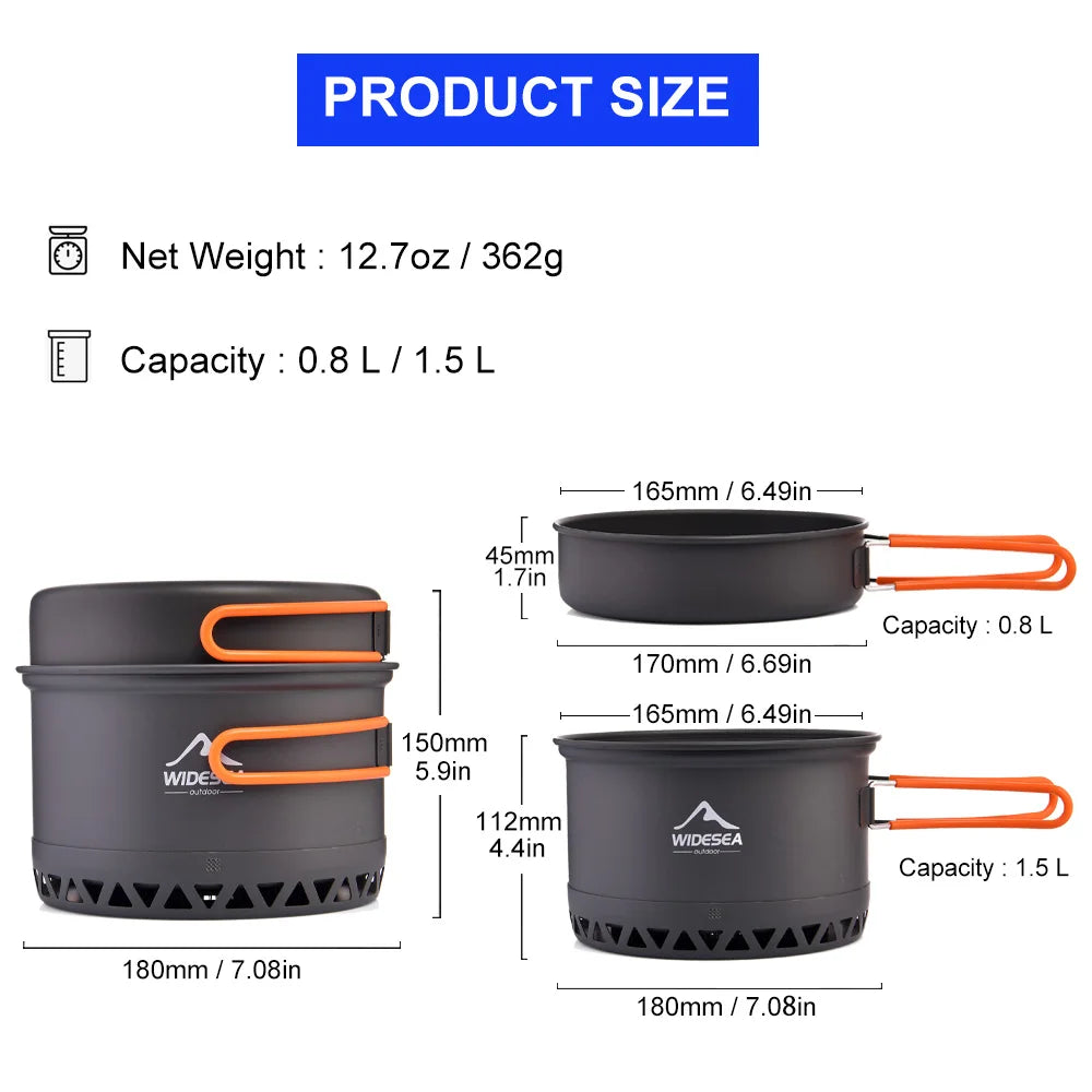 Widesea Camping 1.3L 2.3L Cookware Outdoor Cooking Set Heat Cooker Travel Tableware Pot Kettle Tourist Kitchen Utensil Equipment-EXPROTAS
