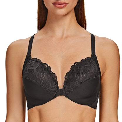 MELENECA Women’s Plus Size Front Closure Lace Underwire Bra Unlined - EXPROTAS