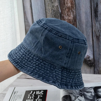 Unisex Bucket Hat Washed Denim Fisherman Cap Summer Casual Fashion