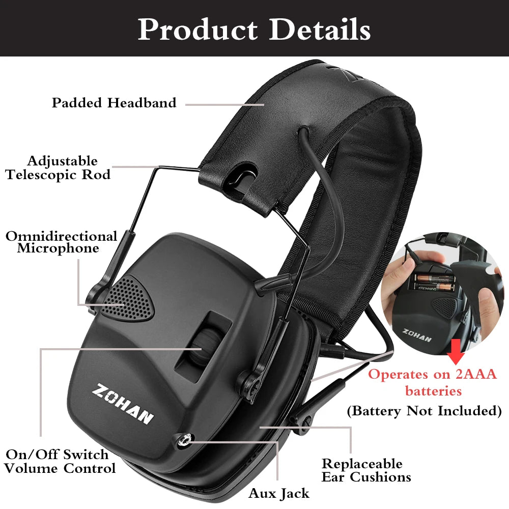 ZOHAN Earmuffs Active Headphones for Shooting Electronic Hearing protection Ear protect Noise Reduction active hunting headphone-EXPROTAS