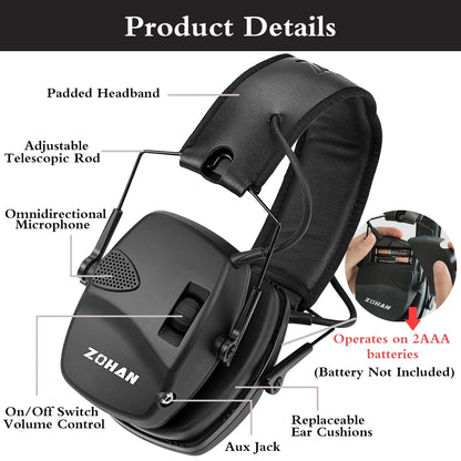 ZOHAN Earmuffs Active Headphones for Shooting Electronic Hearing protection Ear protect Noise Reduction active hunting headphone-EXPROTAS