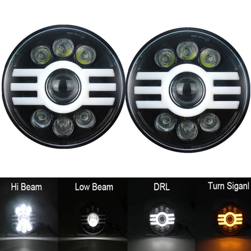 7in LED Headlight DRL for Jeep Wrangler TJ/JK, Land Rover Defender, Hummer H1/H2 - EXPROTAS