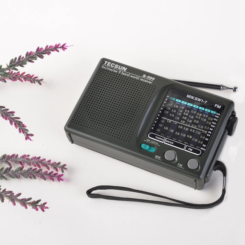 Tecsun R-909 9-Band AM FM SW Portable Radio with Rotatable Antenna DX Control