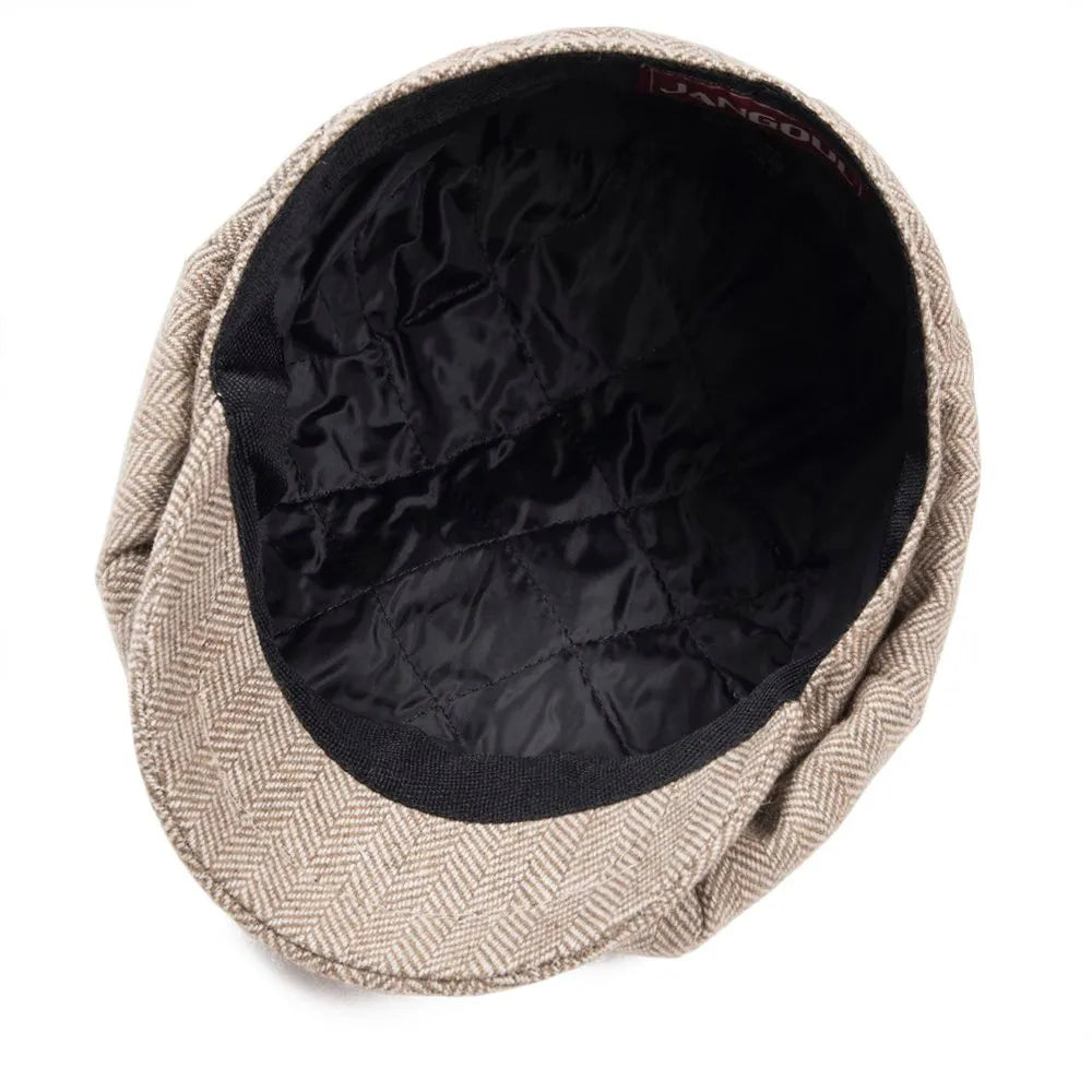 Baker Boy Cap Wool Blend Herringbone Newsboy Hat for Men Women
