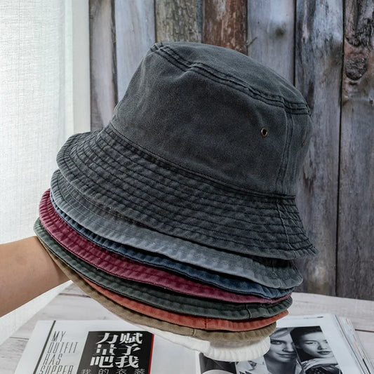 Unisex Bucket Hat Washed Denim Fisherman Cap Summer Casual Fashion
