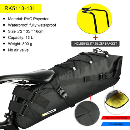 Rhinowalk Waterproof Bicycle Saddle Bag with Stabilizer Set 13L Large Capacity