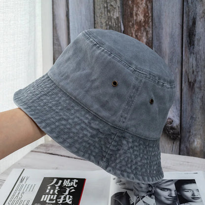 Unisex Bucket Hat Washed Denim Fisherman Cap Summer Casual Fashion