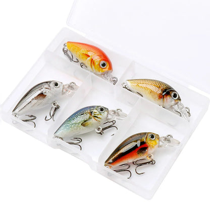 5Pcs Mini Fishing Lures Crankbait Pike Trout Baits with Tackle Box