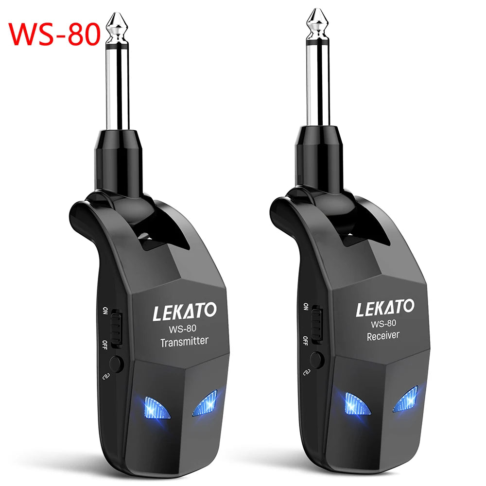 LEKATO Transmitter Receiver WS-70 Wireless Guitar System Built-In Rechargeable Audio Guitar Wireless System 70 Channels 40M-EXPROTAS