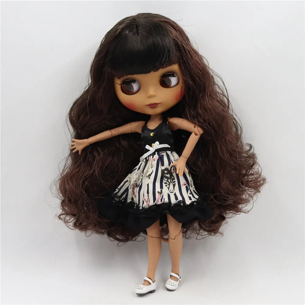 ICY DBS Blythe Doll Black Skin Matte Face Joint Body Black Brown Hair BL950