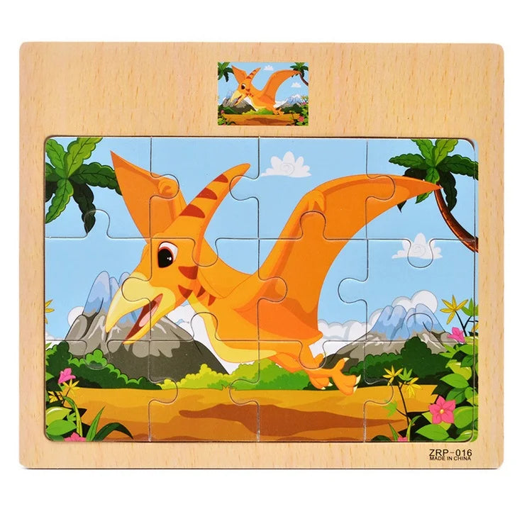 12/9pcs Wooden Puzzles Kids Cartoon Animals Vehicles Educational Learning Toy Gift