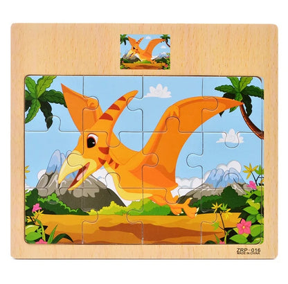 12/9pcs Wooden Puzzles Kids Cartoon Animals Vehicles Educational Learning Toy Gift