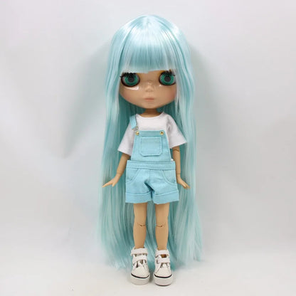 ICY DBS Blythe Doll 1/6 BJD Joint Body 30cm Blue Hair Tan Skin Shiny Face Toy