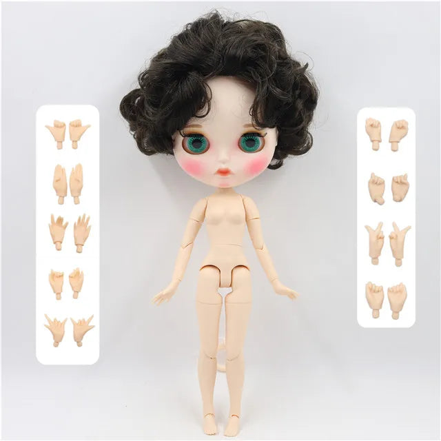 ICY DBS Blythe Doll 1/6 BJD Joint Body 30cm White Skin Black Hair Matte Face
