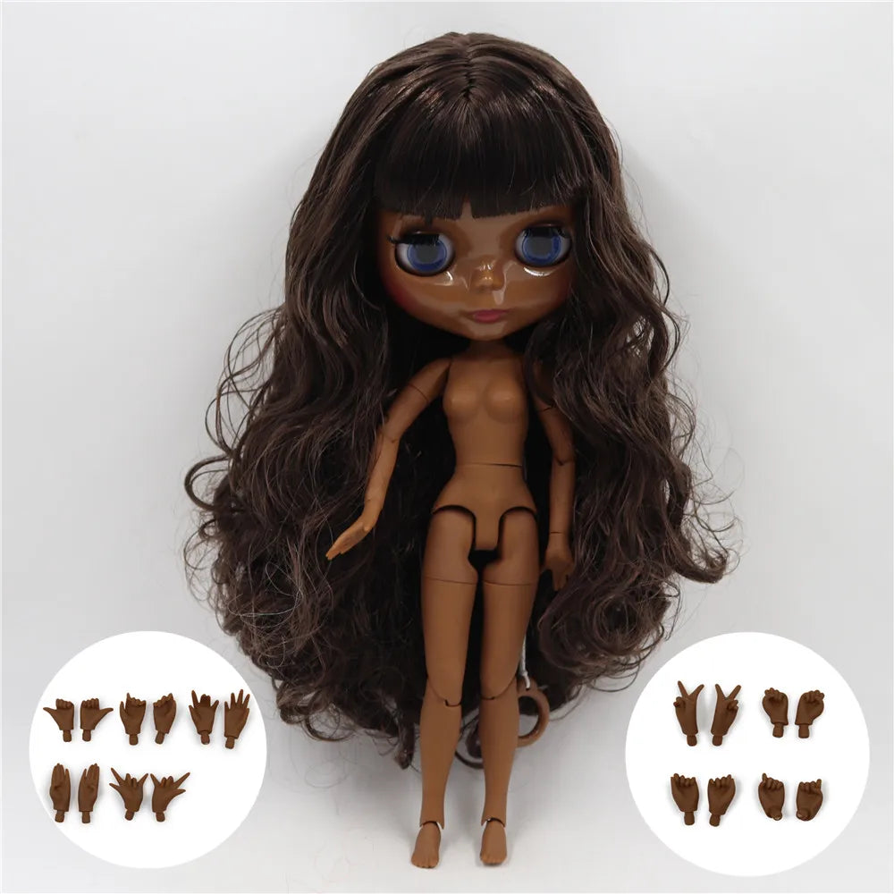 ICY DBS Blythe Doll Super Black Skin Glossy Face Joint Body Dark Brown Hair