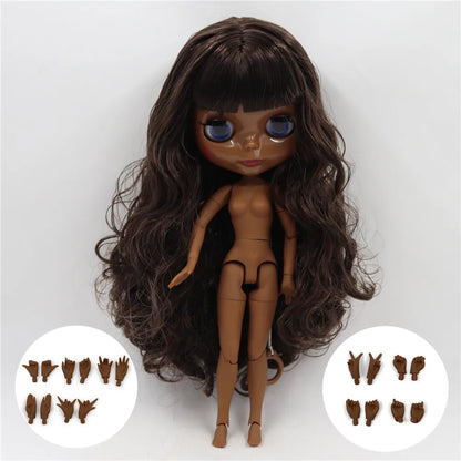 ICY DBS Blythe Doll Super Black Skin Glossy Face Joint Body Dark Brown Hair