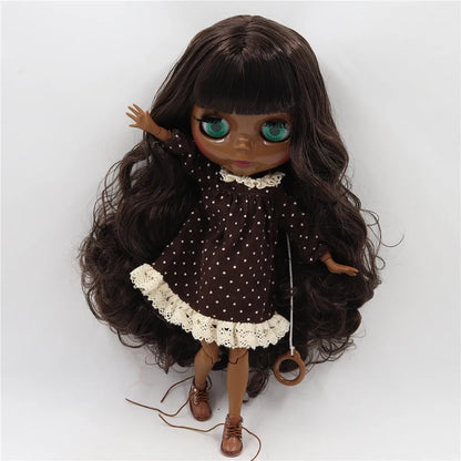 ICY DBS Blythe Doll Super Black Skin Glossy Face Joint Body Dark Brown Hair