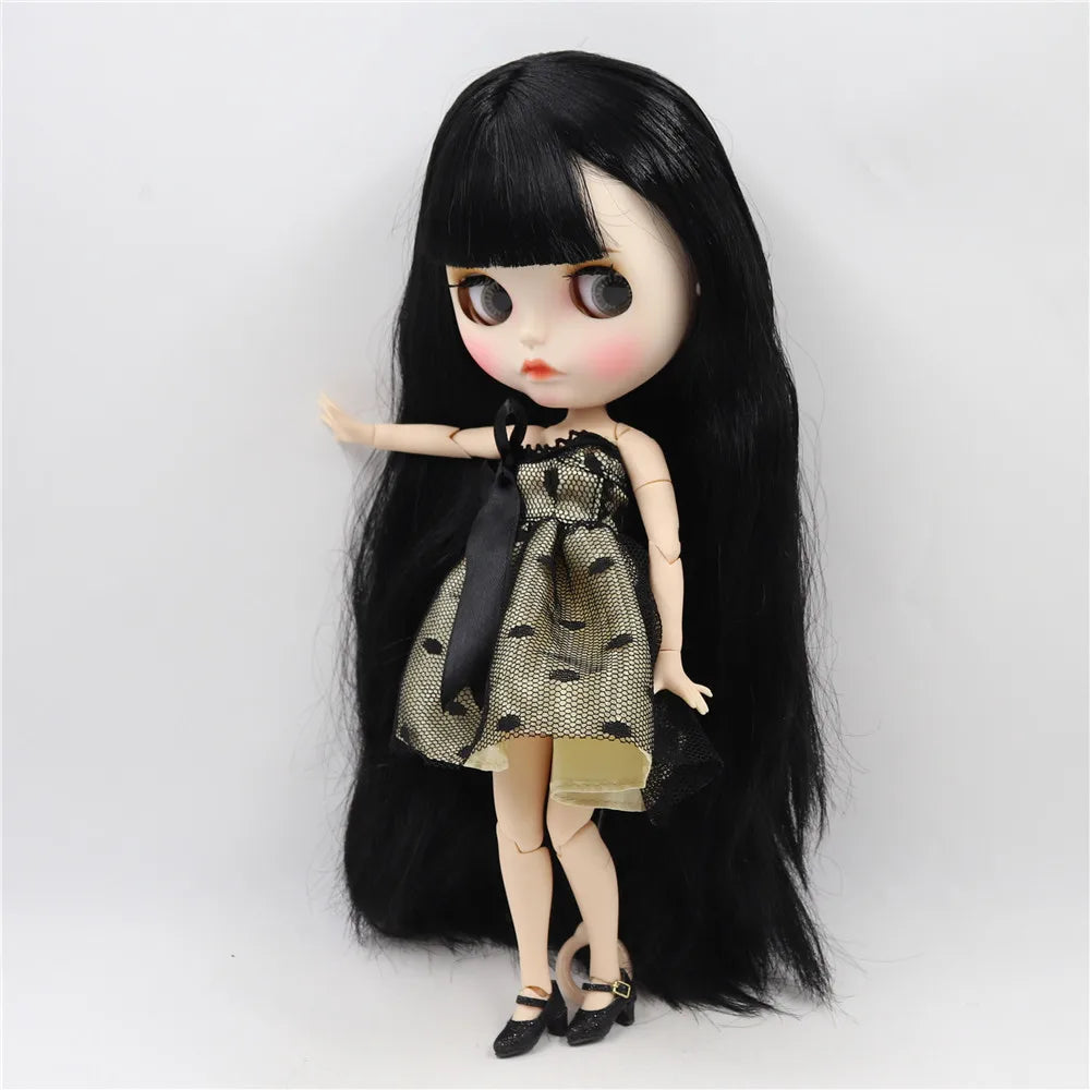 ICY DBS Blyth doll white skin joint body Black straight hair new matte face with eyebrows Lip gloss BL117-EXPROTAS