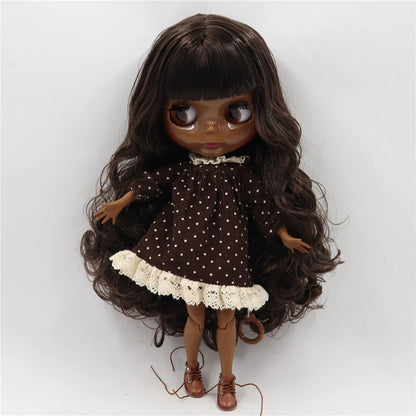 ICY DBS Blythe Doll Super Black Skin Glossy Face Joint Body Dark Brown Hair