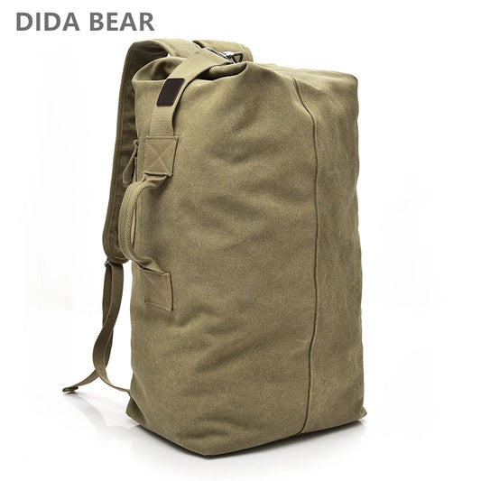 Large Canvas Shoulder Bag Backpack for Men Travel Rucksack Bucket Luggage