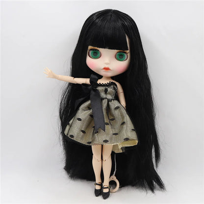 ICY DBS Blyth doll white skin joint body Black straight hair new matte face with eyebrows Lip gloss BL117-EXPROTAS