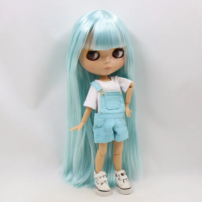 ICY DBS Blythe Doll 1/6 BJD Joint Body 30cm Blue Hair Tan Skin Shiny Face Toy